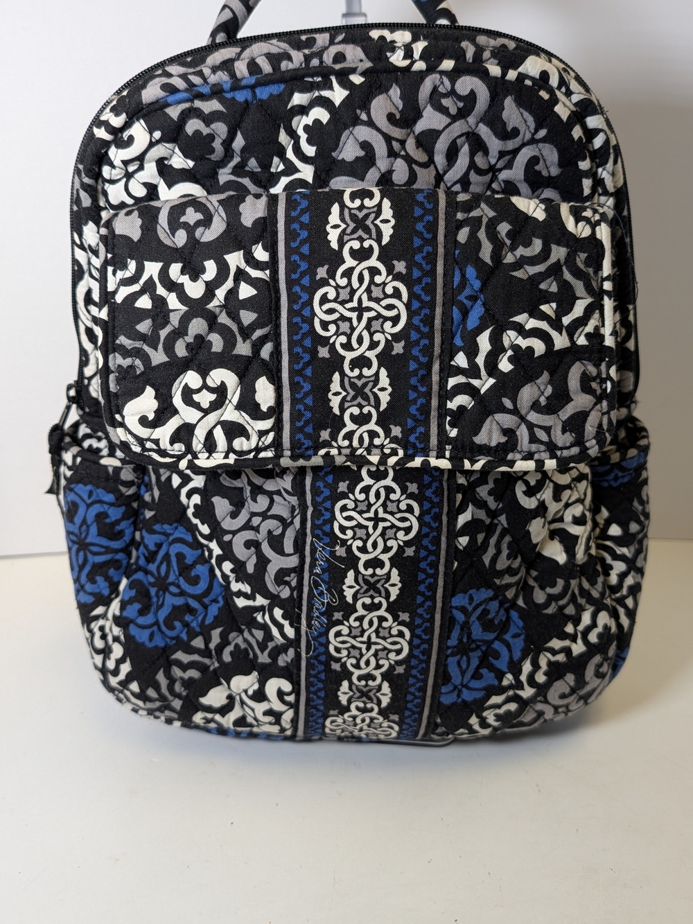 Vera Bradley Quilted Mini Backpack - Black, Blue & White